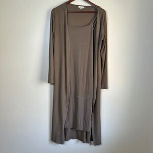EUC Capella Dress Set Ribbed Knit Midi & Cardigan Size S Taupe 2‎ Piece BTD3742